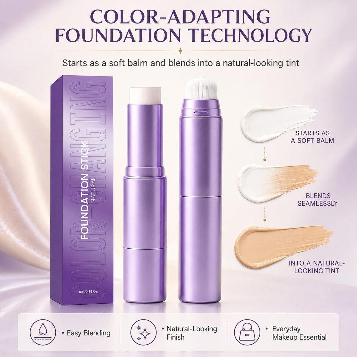 2026 SALE 2 in 1 Foundation Stick.Color Changing Foundation Stick,Moisturizing & Natural-Looking Finish