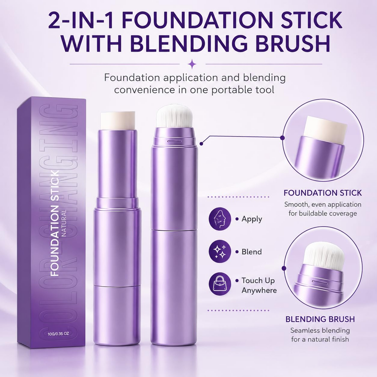 2026 SALE 2 in 1 Foundation Stick.Color Changing Foundation Stick,Moisturizing & Natural-Looking Finish