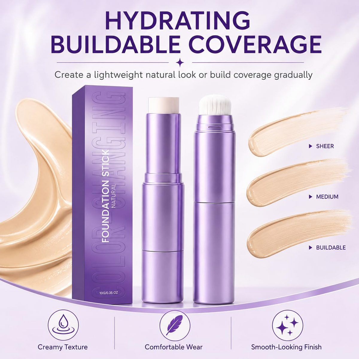 2026 SALE 2 in 1 Foundation Stick.Color Changing Foundation Stick,Moisturizing & Natural-Looking Finish