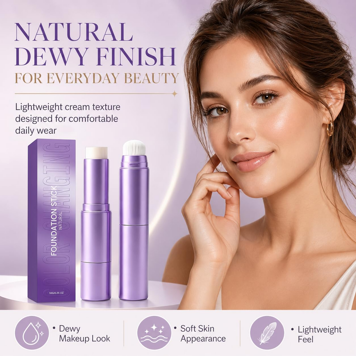 2026 SALE 2 in 1 Foundation Stick.Color Changing Foundation Stick,Moisturizing & Natural-Looking Finish